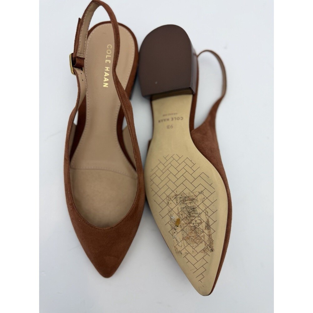 Cole Haan Suede Slingback Heels Pointed Toe Block Heel Brown Women's 9B - Picture 6 of 9